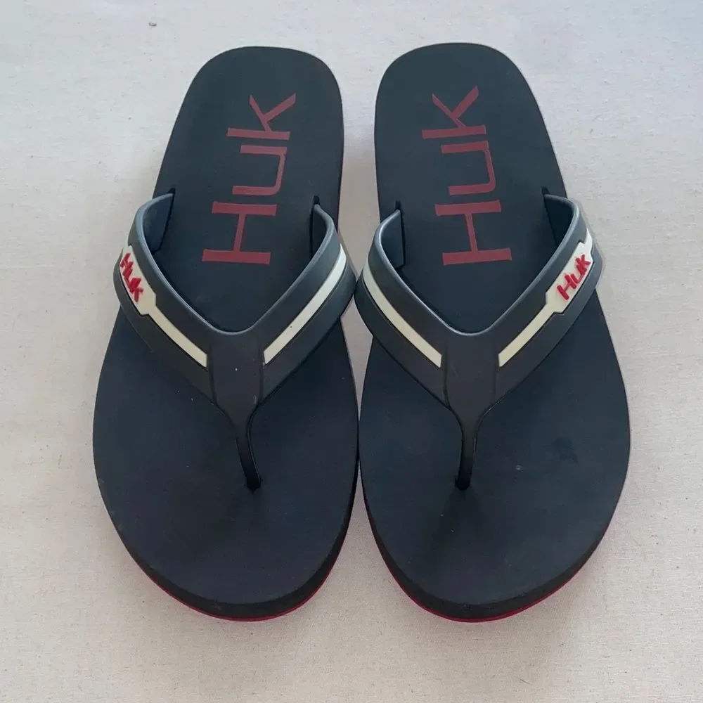 Huk Flipsters Black and Red Sandals Men’s size 13